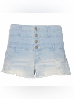 Rue21 Light Wash High-Waisted Button Fly Shorts | Lace Detail | Size 5/6